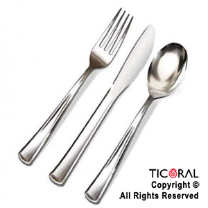 CUBIERTOS DE PLASTICO (TENEDOR CUCHILLO Y CUCHARA) PLATA HS8971 X 24